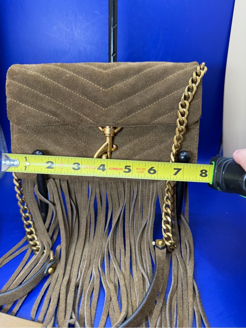 Brown Suede Rebecca Minkoff Edie Fringe Bag featuring Chevron Quilting & Fringe - Picture 2 of 10